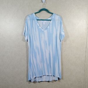 04174 Athleta blue & white S/S v-neck Nightime Bliss long tee M NEW